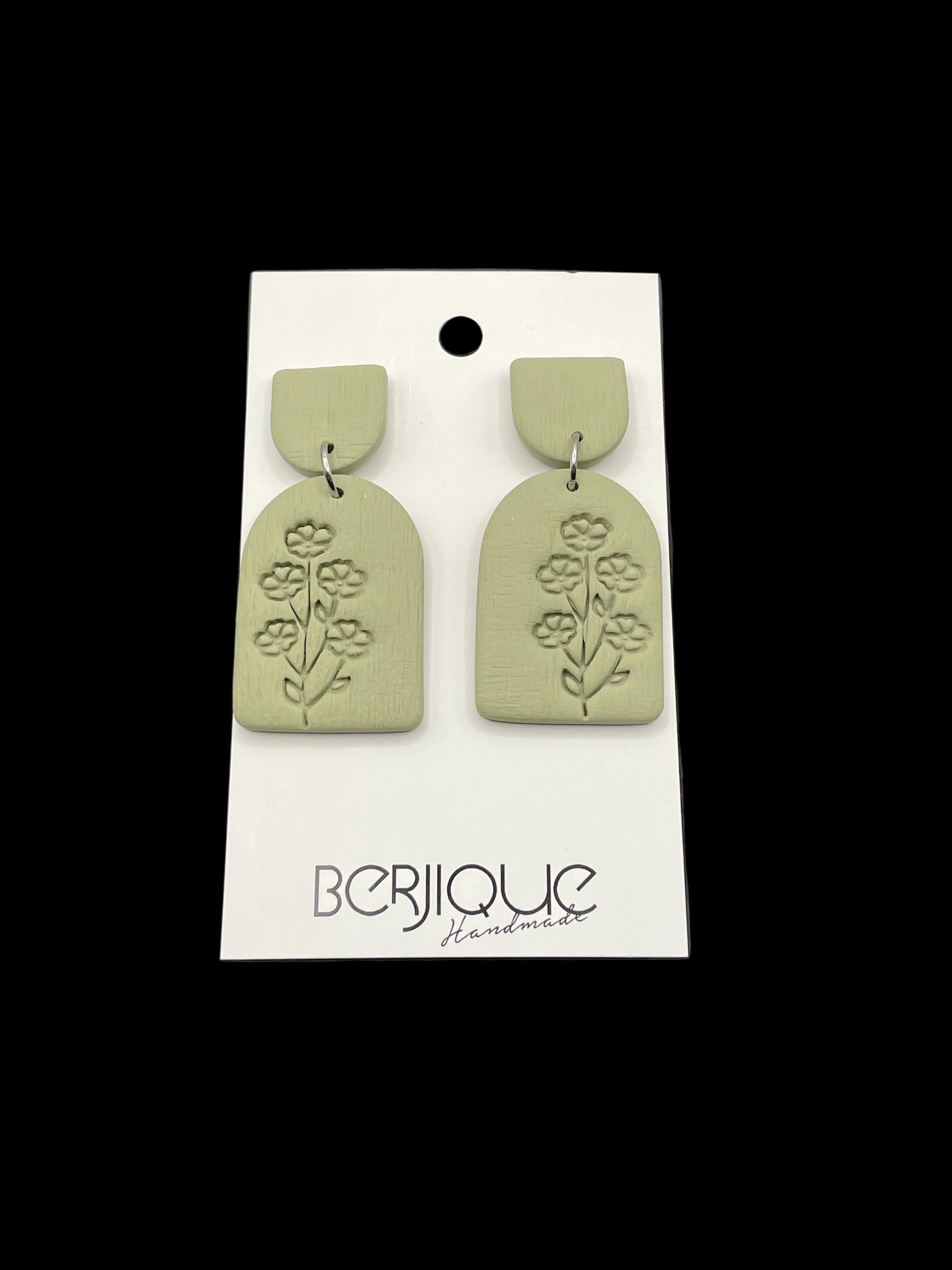 Polymer Clay Earrings - Green Flowers