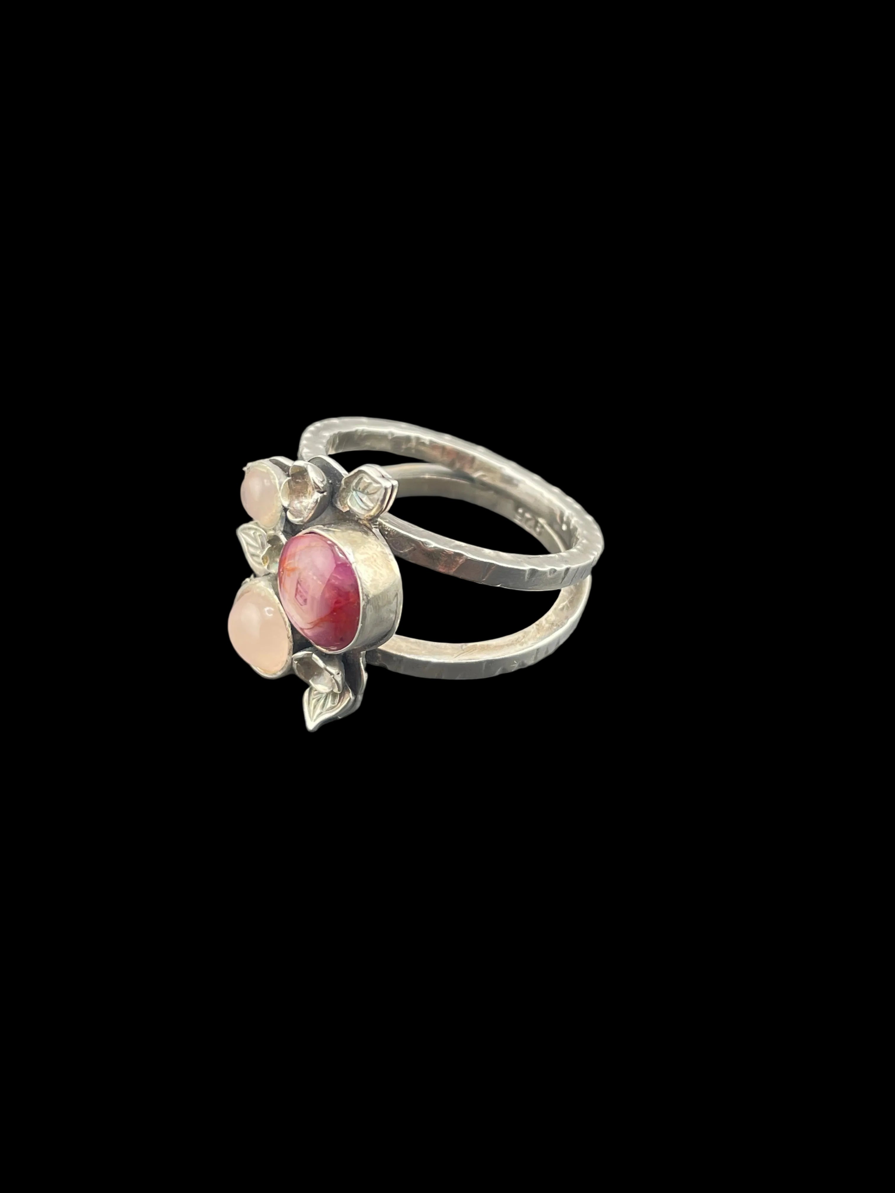 Sterling Silver ring - Ruby & Rose Quartz