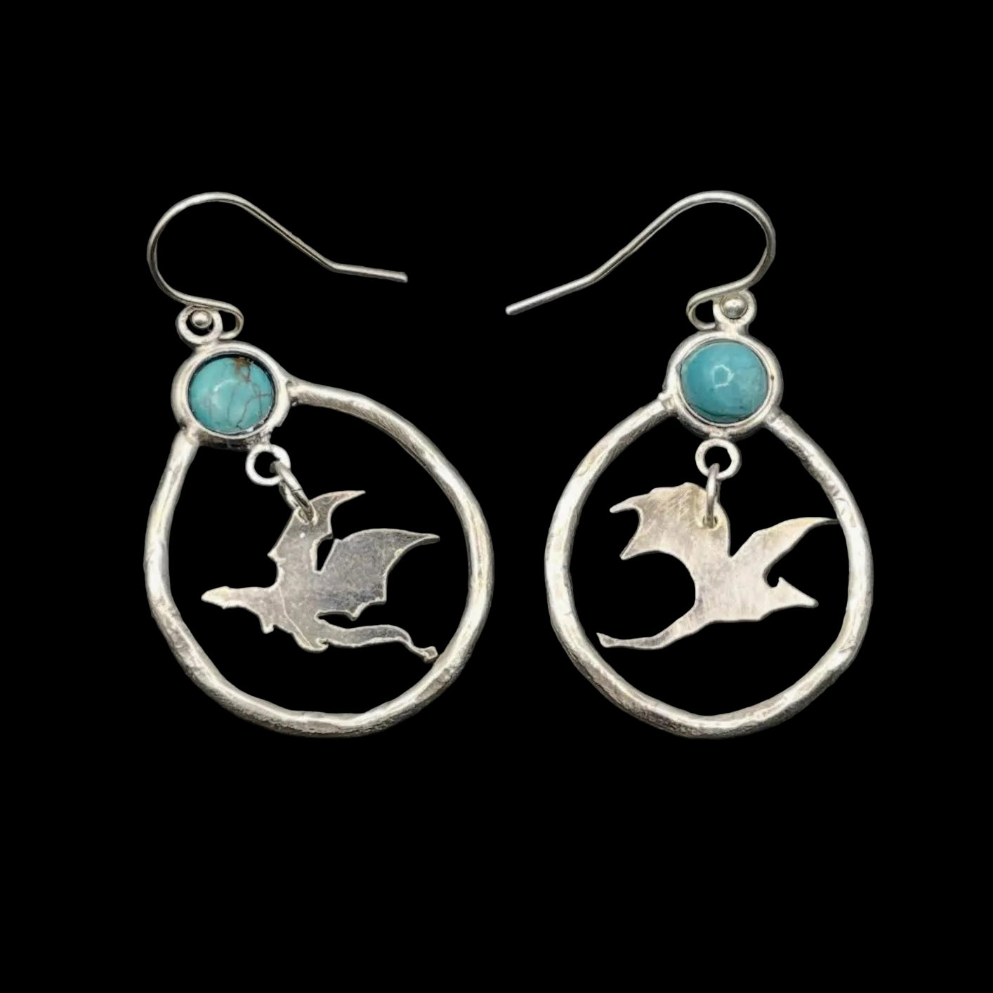 Earrings - Sterling Silver and Turquoise Dragons