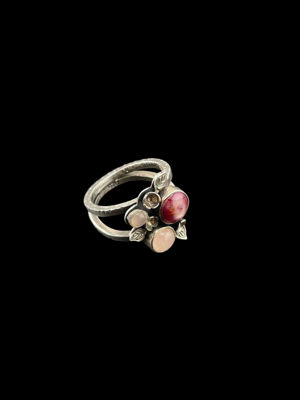 Sterling Silver ring - Ruby & Rose Quartz