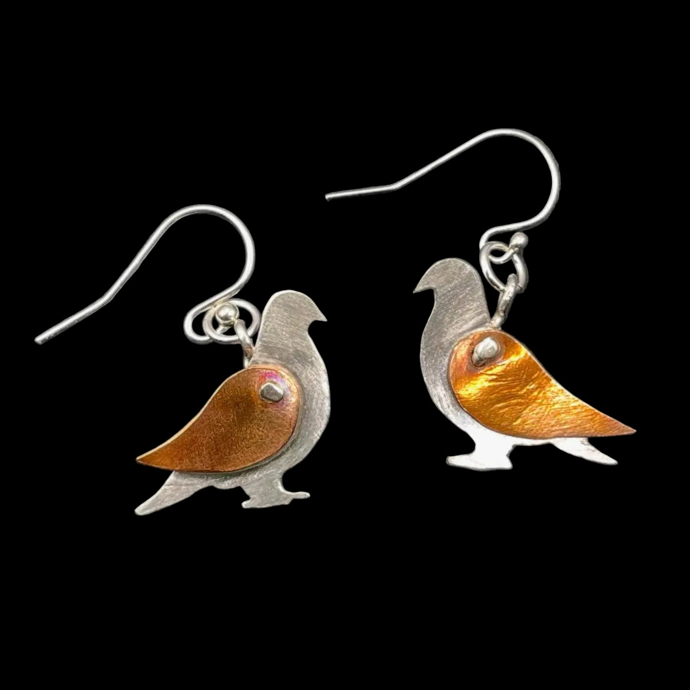 Earrings - Sterling Silver & Copper Pigeons