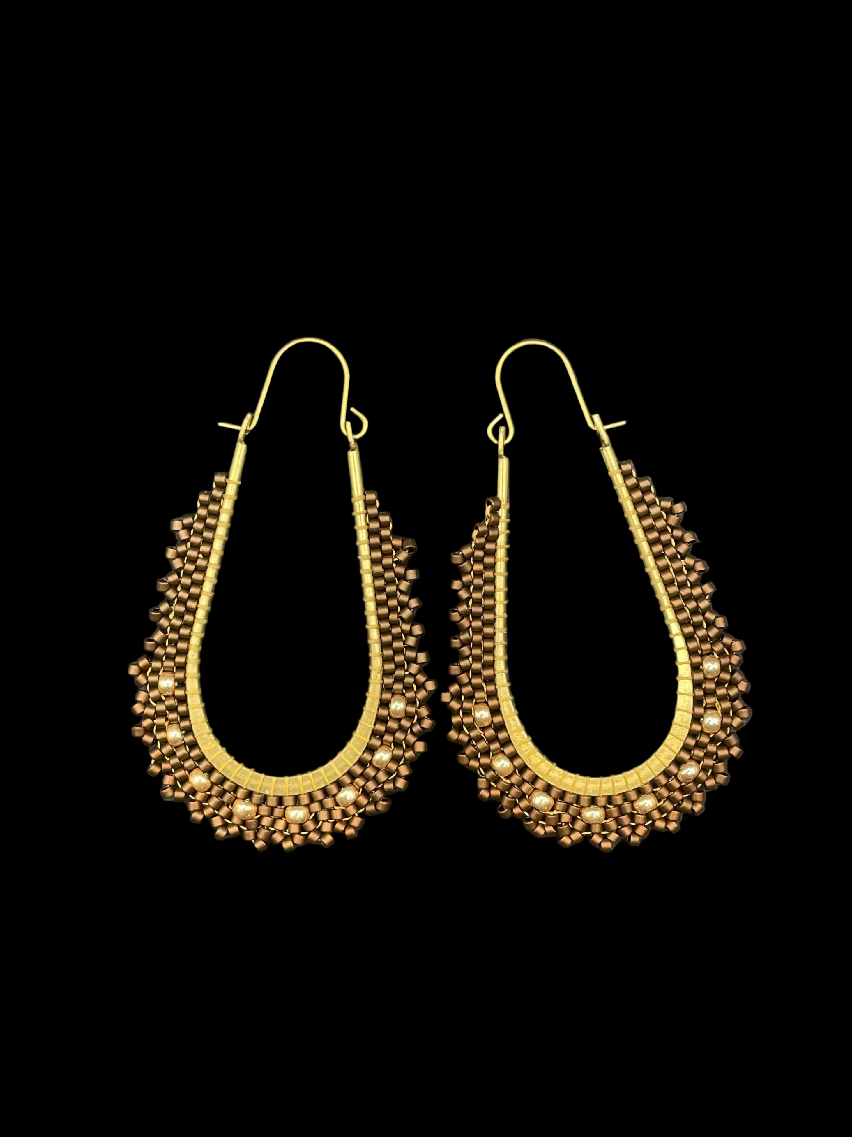 Beaded Earrings - Bronze Hoop