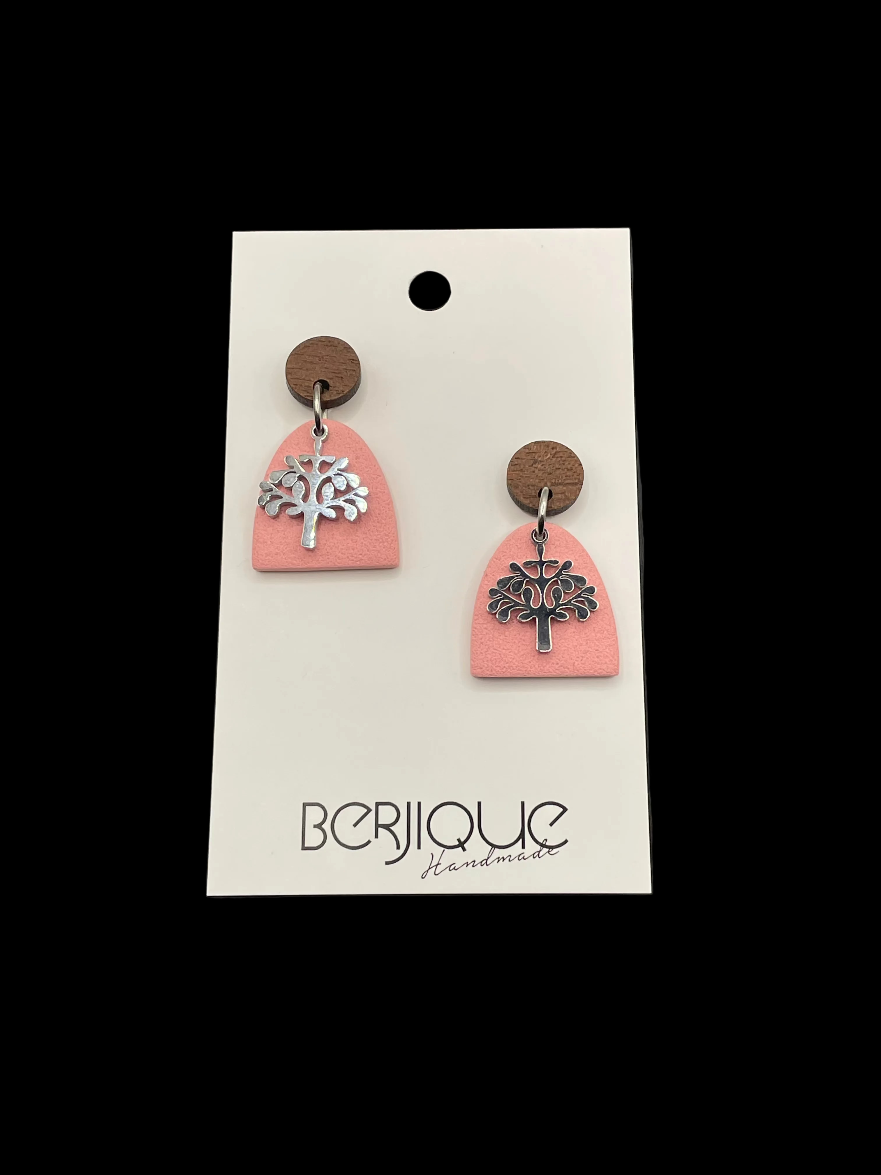 Polymer Clay Earrings - Pink and Silver Trees