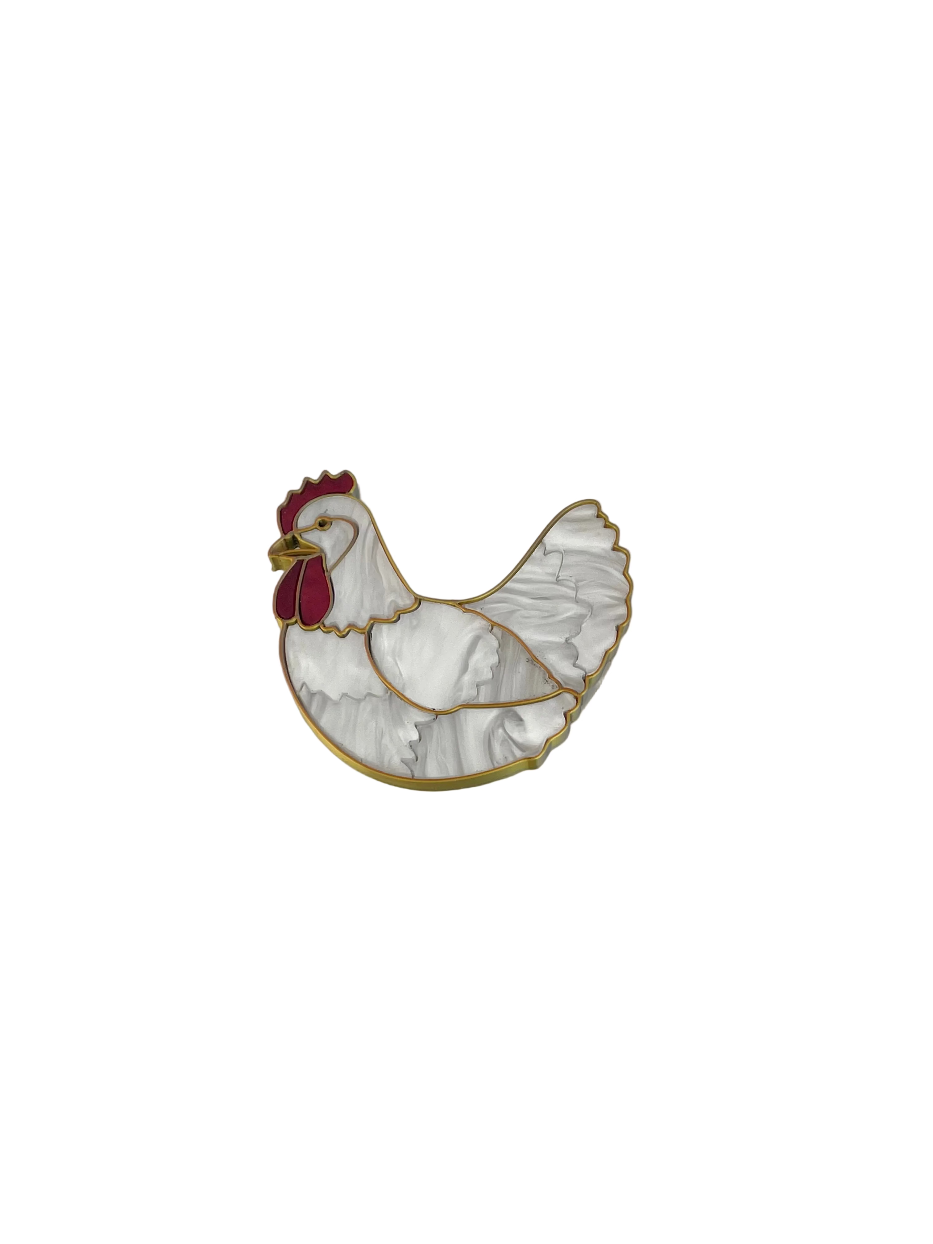 Brooch - White Chicken