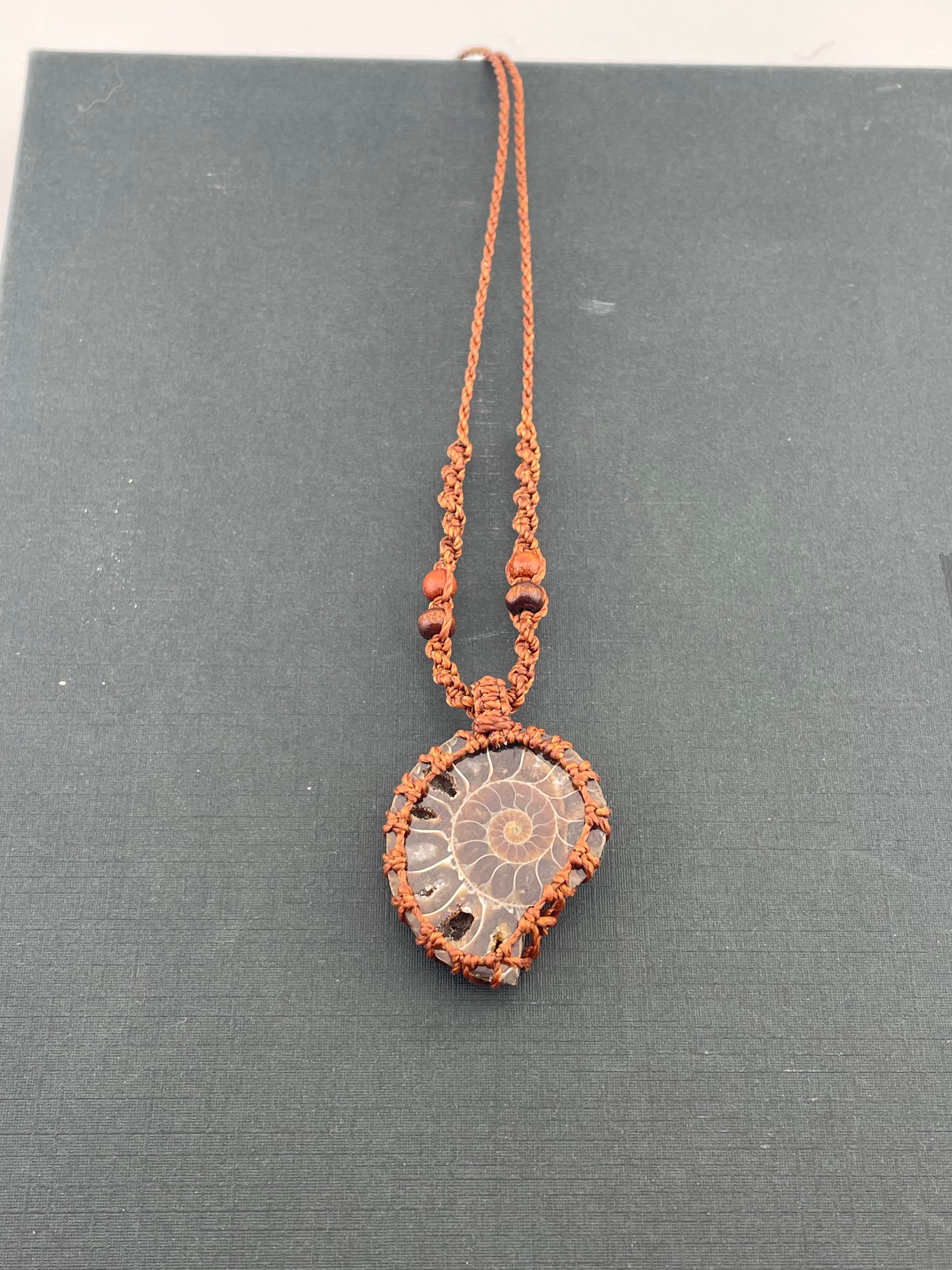 Macrame necklace - Ammonite Fossil